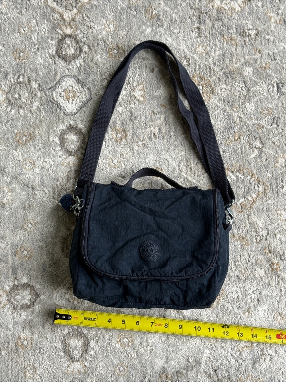 Kipling Black Nylon Flap Crossbody Bag with Pom Key Charm